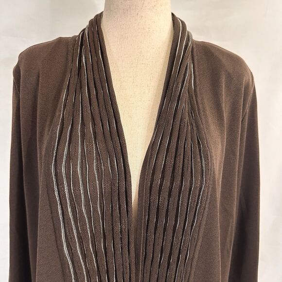 Misook Cardigan Sweater Women's L Brown 100% Acrylic Knit Long Sleeve Open Front - Picture 2 of 6